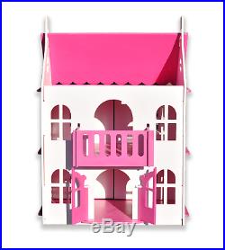 Pink & White Big Wooden Doll House, Wood House For Girls, Dollhouse Kit, Doll Ho
