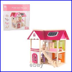 (Pink) Wooden DIY Doll House Mini 3D Wooden House Room Craft Mini Villa