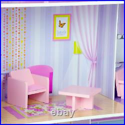 Pink Wooden Doll House 120x200 cm 3 Floors & 13 Accessories