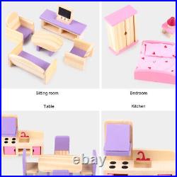 Pink Wooden Doll House Assembly Villa Furniture DIY Miniature Model Gift ToyPin
