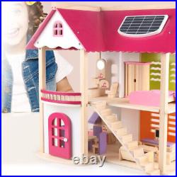 Pink Wooden Doll House Assembly Villa Furniture DIY Miniature Model Gift Toy