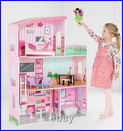 Pink Wooden Fashion Dolls House Pretend Play Fun Kids Children Toy Playhouse