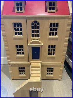 Pintoy Wooden Marlborough Dolls House With Furniture And Dolls