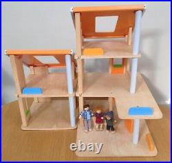 Plan Toys Wooden Doll House + Furniture + Dolls, Modern Chalet Rare, 2008