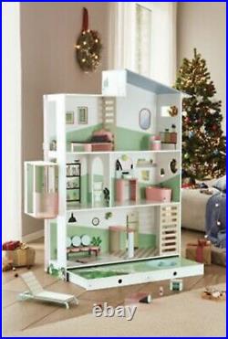 Playtive Premium Wooden Dolls House 130CM Tall 3 Floors +15 Piece Furniture Set
