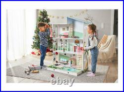 Playtive Wooden Premium Dolls House With 15 Pieces of Furniture 3 Floors 108cm