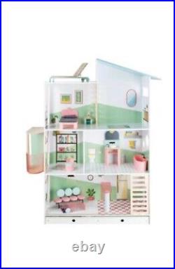 Playtive Wooden Premium Dolls House With 15 Pieces of Furniture 3 Floors 108cm