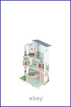 Playtive Wooden Premium Dolls House With 15 Pieces of Furniture 3 Floors 108cm