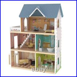 Pretend Role Play DIY Educational Toy Big Wooden Dolls House Villa With Furnitur