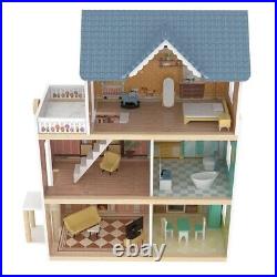 Pretend Role Play DIY Educational Toy Big Wooden Dolls House Villa With Furnitur
