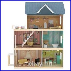 Pretend Role Play DIY Educational Toy Big Wooden Dolls House Villa With Furnitur