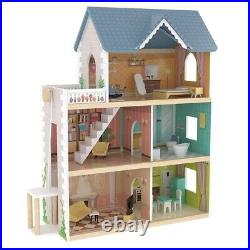 Pretend Role Play DIY Educational Toy Big Wooden Dolls House Villa With Furnitur