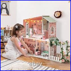 ROBOTIME 16 DIY Large Wooden Doll Playhouse and Furniture Kids Role Play Toys