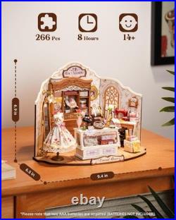 ROBOTIME DIY Miniature Dolls House Kit Elsa's Tailoring, Wooden Building Kits w
