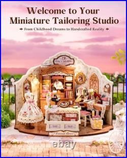 ROBOTIME DIY Miniature Dolls House Kit Elsa's Tailoring, Wooden Building Kits w