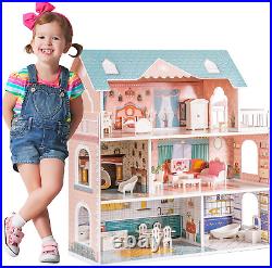 ROBOTIME Doll House Wooden Dollhouse for Kids 3 4 5 6 Years Old, Dreamhouse for