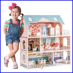 ROBOTIME Doll House Wooden Dollhouse for Kids 3 4 5 6 Years Old, Dreamhouse for