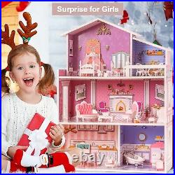 ROBUD 16 3D Wooden Dollhouse Playset Pretend Play Preschool Toys Kids Xmas Gift