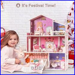 ROBUD 16 3D Wooden Dollhouse Playset Pretend Play Preschool Toys Kids Xmas Gift