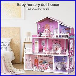 ROBUD 16 3D Wooden Dollhouse Playset Pretend Play Preschool Toys Kids Xmas Gift