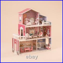 ROBUD 16 3D Wooden Dollhouse Playset Pretend Play Preschool Toys Kids Xmas Gift