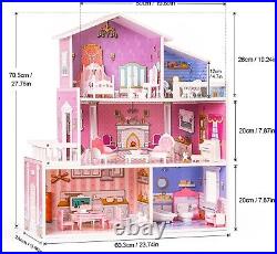 ROBUD 16 3D Wooden Dollhouse Playset Pretend Play Preschool Toys Kids Xmas Gift