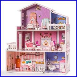 ROBUD 16 3D Wooden Dollhouse Playset Pretend Play Preschool Toys Kids Xmas Gift