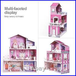 ROBUD 16 3D Wooden Dollhouse Playset Pretend Play Preschool Toys Kids Xmas Gift