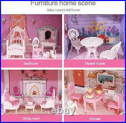 ROBUD Dolls House for Girls, Kids Wooden Toy Dollhouse with Furniture and Girls