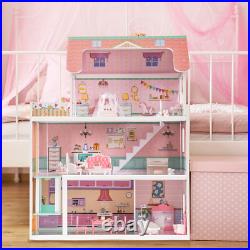 ROBUD Modern Dollhouse Wooden Dolls House Girls 81.3x61.8x30.7 cm, Pink