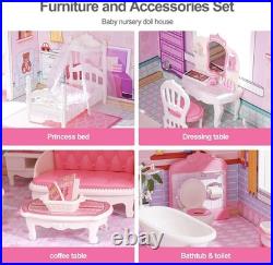 ROBUD Wooden Doll House Girls Toys, 18 High Dollhouse With Elevator & Furnitur