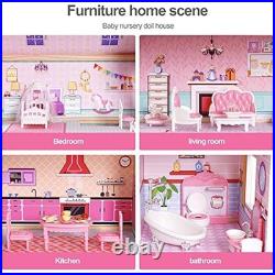 ROBUD Wooden Doll House Girls Toys, 18 High Dollhouse With Elevator & Furniture
