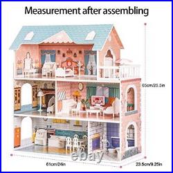 ROBUD Wooden Doll House with Accessories and Furniture for Little Girl