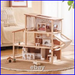 ROBUD Wooden Dolls House, Bohemian Style Dollhouse with 37 pcs Realistic Furnit