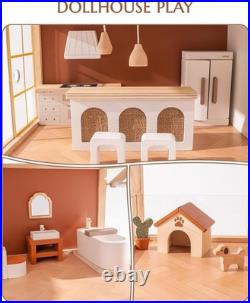 ROBUD Wooden Dolls House, Bohemian Style Dollhouse with 37 pcs Realistic Furnit
