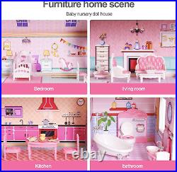 ROBUD Wooden Dolls House Girls Toys Kids Doll House with Furniture Accessories