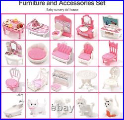 ROBUD Wooden Dolls House Girls Toys Kids Doll House with Furniture Accessories