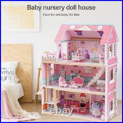 ROBUD Wooden Dolls House Girls Toys Kids Doll House with Furniture Accessories