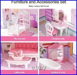 ROBUD Wooden Dolls House Girls Toys Kids Doll House with Furniture Accessories