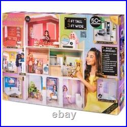 Rainbow High 3-Storey Wooden Doll House with 50 Accessories Girls Playset Toy