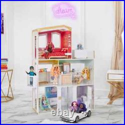 Rainbow High 3-Storey Wooden Doll House with 50 Accessories Kids Girls Play Toy