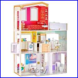 Rainbow High 3-Storey Wooden Doll House with 50 Accessories Kids Girls Playset
