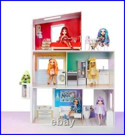 Rainbow High 3-Storey Wooden Townhouse Dollhouse Playset with Furniture