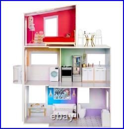 Rainbow High 3-Storey Wooden Townhouse Dollhouse Playset with Furniture