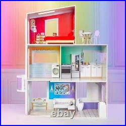 Rainbow High Doll House 3 Story Wooden Townhouse With Accessories Furniture Set