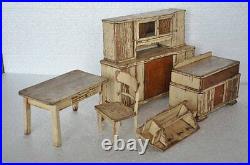Rare 4 Pc Set Of Old Wooden Handcrafted Baby Doll House Furniture, Germany