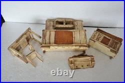 Rare 4 Pc Set Of Old Wooden Handcrafted Baby Doll House Furniture, Germany
