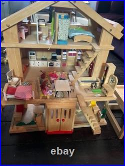 Rare Battat 112 Wooden Dolls House + Furniture, Greenhouse, Garage & Car