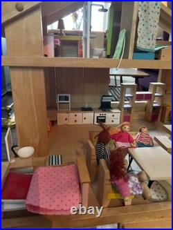 Rare Battat 112 Wooden Dolls House + Furniture, Greenhouse, Garage & Car