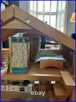 Rare Battat 112 Wooden Dolls House + Furniture, Greenhouse, Garage & Car